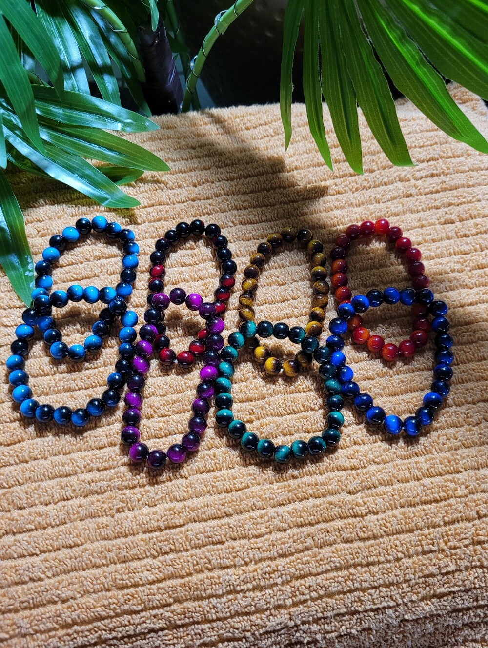 Adults Tiger Eye Stone Elastic 8pc Bracelets